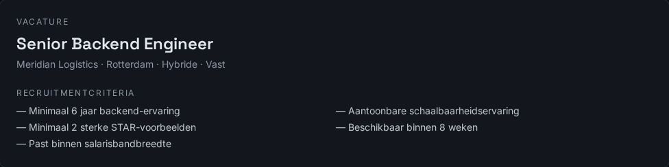 Vacatureoverzicht in Nocturne met recruitmentcriteria